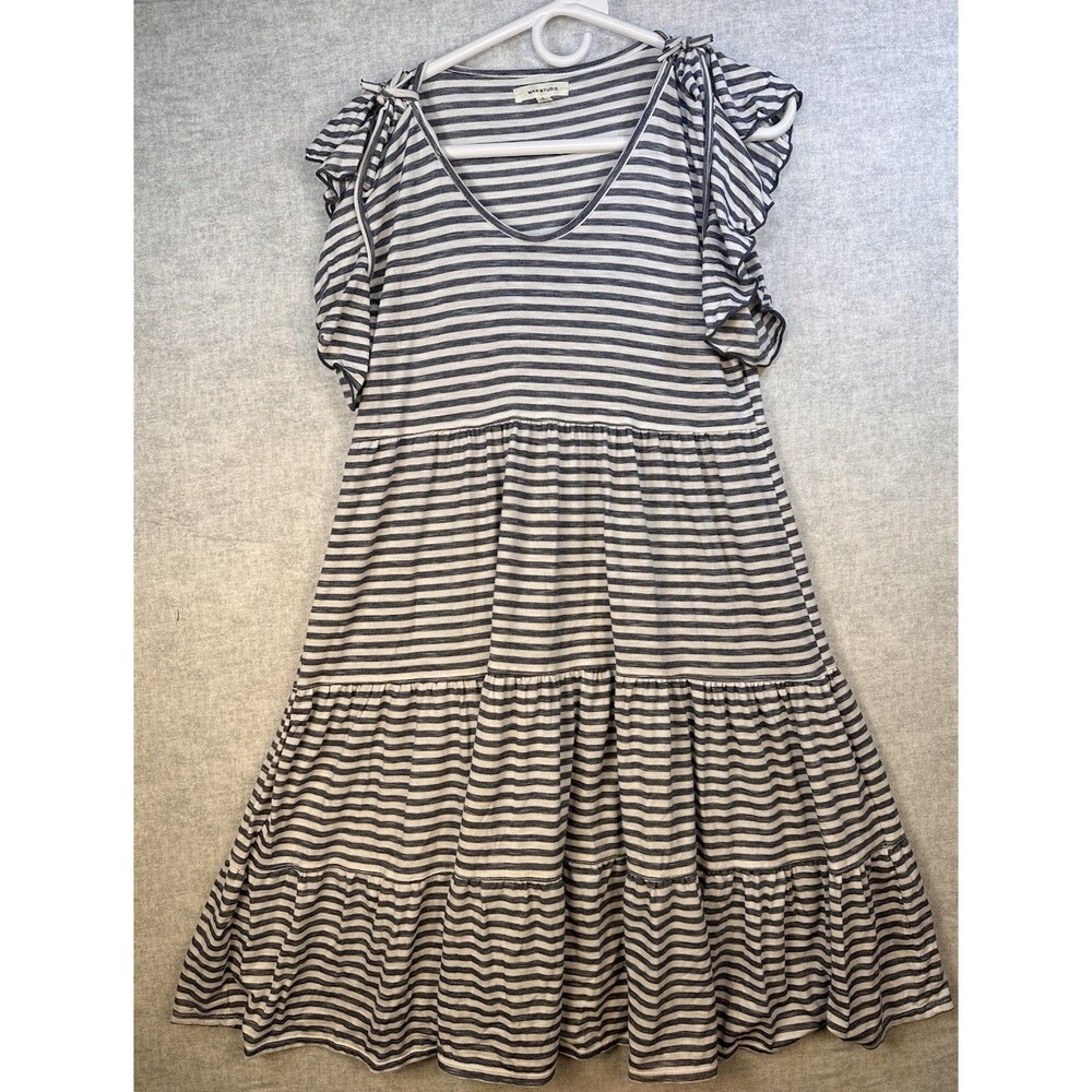 Max Studio Women Dress Blue Striped Rayon Blend Flutter Sleeve Sz Large Cottage